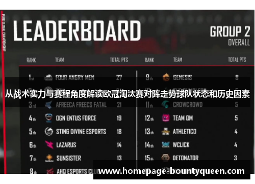 从战术实力与赛程角度解读欧冠淘汰赛对阵走势球队状态和历史因素