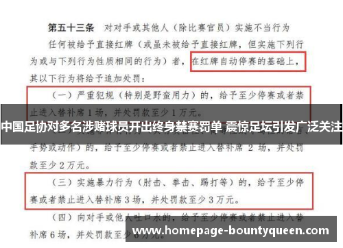 中国足协对多名涉赌球员开出终身禁赛罚单 震惊足坛引发广泛关注 中国足协对多名涉赌球员开出终身禁赛罚单 震惊足坛引发广泛关注